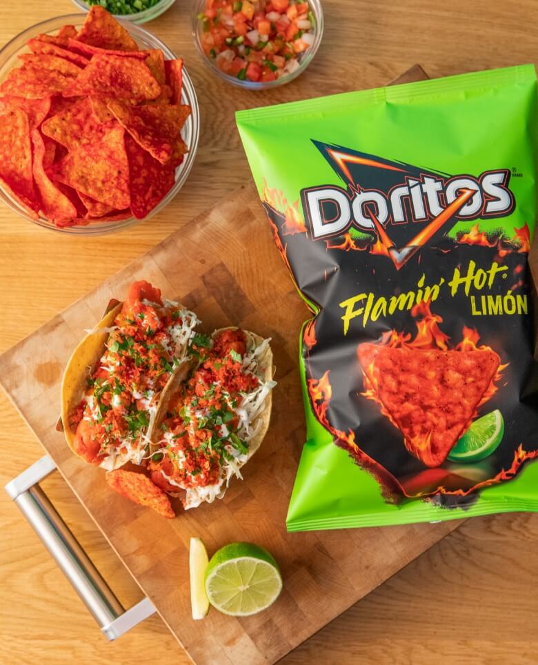 Crunchy DORITOS® FLAMIN’ HOT® Limón Baja Fish Tacos